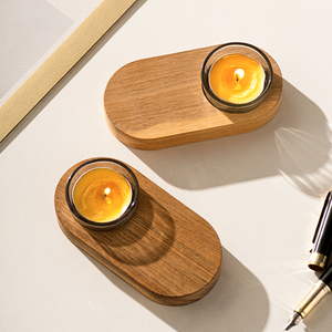 2024 nouveau bougeoir en bois elliptique Simple bougeoir à bougie chauffe-plat minimaliste bougeoir en bois - Product Image 1
