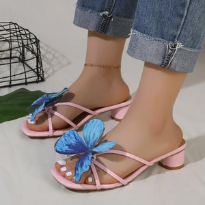 325 Niche Multi-color Design Sexy butterfly One Line High <b>Heels</b> 2026 New fairy Temperament Coarse <b>Heel</b> Sandals - Product Image 1