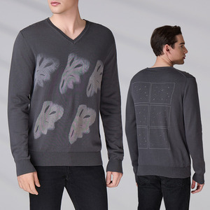 Custom LOGO OEM Men Sweater Manufacturer Jacquard <b>Pattern</b> Pullover Casual V Neck Jumper Winter Men <b>Knitted</b> Sweater - Product Image 1