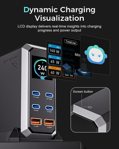 Station de charge USB GaN³ 240W, <span class=keywords><strong>chargeur</strong></span> rapide <span class=keywords><strong>6</strong></span> ports (4 USB-C + 2 USB-A) avec affichage numérique, concentrateur de charge de bureau PD 140W/65W - Product Image 2