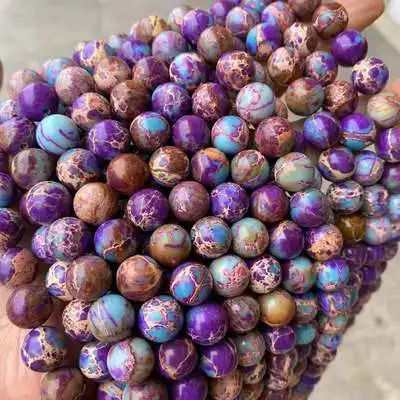 Genuine Polished Smooth 4mm 6mm 8mm 10mm 12mm Purple Blue Galaxy Imperial Sea Sediment Jasper Round Beads