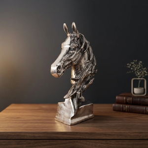 Jaffs Exports Silver Horse Head Aluminium Sculpture Handcrafted Modern Design Eco-Friendly Durable Tabletop <b>Ornament</b> Home Office - Product Image 2