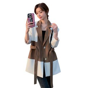 Veste de costume originale pour femme, style patchwork, nouvelle collection printemps-automne, avec épaulettes et coupe large, pour un look élégant - Product Image 1