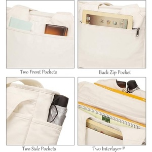 Sac fourre-tout en toile de coton grande capacité multi-poches, robuste et réutilisable, sac à bandoulière pour le travail, les courses et le quotidien, OEM ODM - Product Image 3