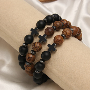 Pulsera Religiosa Hecha a Mano con Cuentas de Hematita, Pulsera de Piedra Esmerilada <span class=keywords><strong>para</strong></span> Hombre, Pulsera de Madera con Cruz, Pulsera <span class=keywords><strong>Cristiana</strong></span>, Regalos - Product Image 2