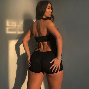 Women Halter Neck Tube Top and Shorts Two Piece <b>Set</b> Slim Fit Summer Sport Ladies Outfit <b>Set</b> - Product Image 6