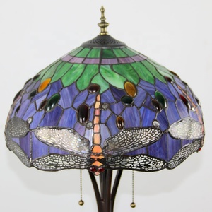LongHuiJing Tiffany Traditional E27 LED Floor <b>Lamp</b> 63Inch Multicolored Stained Glass Dragonfly Resin <b>Base</b> Easy Installation - Product Image 2