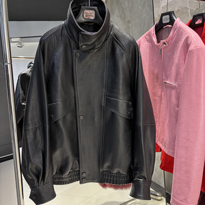 Blouson Bomber Oversize Ample en Véritable Peau de Mouton pour <span class=keywords><strong>Femme</strong></span>, Manteau Décontracté d'Automne en Cuir Véritable Grainé - Product Image 1