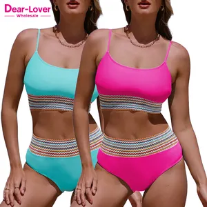 Dear-Lover Custom Logo OEM ODM Wholesale Summer Spaghetti Strap High Waist Two Piece Sets Bikinis Swimwear