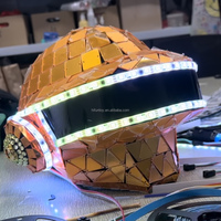Casque LED avec face miroir argentée, costume de marcheur sur échasses, costume animal personnalisé, boule LED dorée émettant de la lumière, pour scène TV, art de rue et spectacle