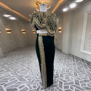 Di lusso in stile arabico nero e oro due pezzi abiti <span class=keywords><strong>da</strong></span> sera per le donne matrimonio con perline <span class=keywords><strong>Midi</strong></span> abiti <span class=keywords><strong>da</strong></span> ballo formale LSZ367 - Product Image 5