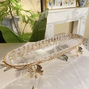 Plateau de service long en verre cristal avec feuille d'or pour fruits, snacks, noix et bonbons, idéal pour le dropshipping Shopify et comme centre de table - Product Image 6