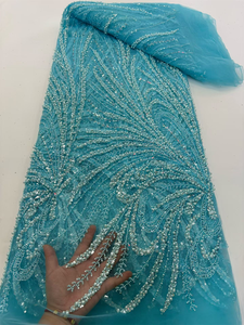 Tissu en dentelle française de luxe NI.AI Aso Ebi de haute qualité avec sequins brodés, tissu en dentelle décorative à sequins pour <span class=keywords><strong>mariage</strong></span> - Product Image 1