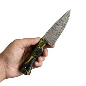 Couteau à lame fixe Drop Point en acier Damas, manche coloré, personnalisable, facile à transporter, garantie 3 ans pour la chasse et le camping - Product Image 2