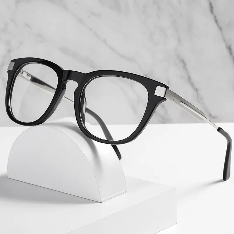High quality square transparent acetate metal combination eyeglasses frames computer blue light blocking glasses for man women