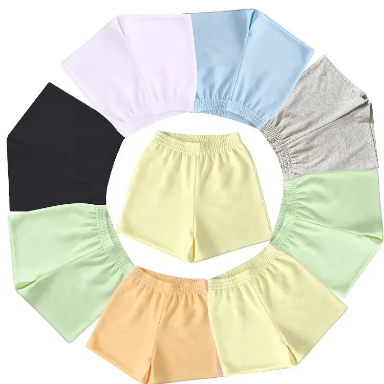Shorts de cintura elástica feminino, bermudas femininas de algodão, cintura alta, sem bolsos, cor brilhante, verão, novo design, 2022