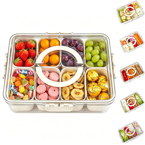 BPA Free Reusable Eco-Friendly Portable Plastic Snack Storage Box Printing Clear Divided Serving <b>Tray</b> Lid Handle <b>Spice</b> Storage - Product Image 1