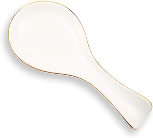 Blanc avec bord doré repose-cuillère en céramique porte-cuillère porte-cuillère pour cuisinière accessoires de bar à café - Product Image 1