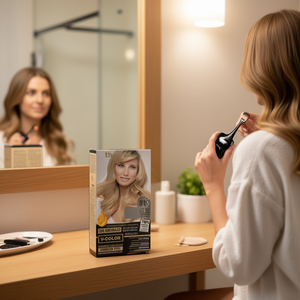 Teinture capillaire permanente Thader Pharma V-Color 703 Blond moyen doré naturel sans ammoniaque avec or liquide et huiles florales - Product Image 3