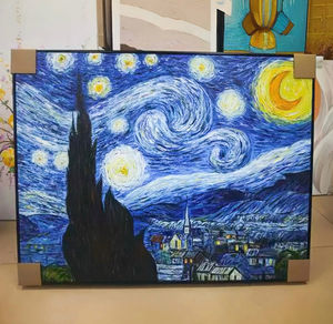 Dipinto a olio per la <span class=keywords><strong>notte</strong></span> <span class=keywords><strong>stellata</strong></span> di <span class=keywords><strong>Vincent</strong></span> Van Gogh su tela con struttura in legno Art déco di Design cinese per la funzione di appendere decorazioni per la casa - Product Image 1