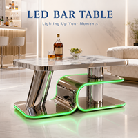 Lampe de table LED rectangulaire pour table haute de bar, plateau aspect marbre, structure métallique pour mobilier de bar de discothèque