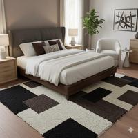 Tapis shaggy en laine noué à la main, motif géométrique, à poils longs, fait main, moderne, pour sol, chambre, lavable, antistatique