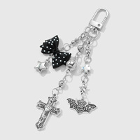 Article Tendance : Pendentif de Sac Rétro Chic avec Perles CCB, Croix, Étoile, Chauve-souris, Lune et Nœud en Argent