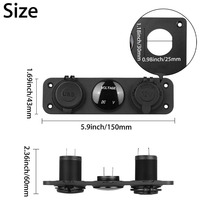 Aksesori Mobil Universal, Panel 3 dalam 1 Universal 12V/24V dengan pengisian daya Cepat USB & Voltmeter untuk perahu RV