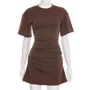 Viviblook D25DS590 Vestidos de Mujer de Color Sólido, Manga Corta, Plisado, Ajustado, Mini Vestido de Fiesta - Product Image 2