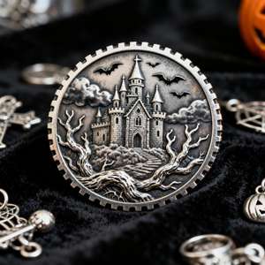 เหรียญแบบไม่มีริบบิ้นสำหรับสะสมลึกลับลายปราสาทต้นไม้ที่ตายแล้วดีไซน์แบบกอธิคสำหรับเหรียญแกะสลักโลโก้ได้ตามต้องการ - Product Image 4