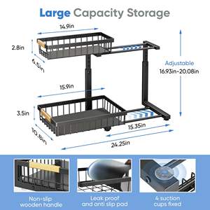 Organisateurs de rangement à 2 niveaux coulissants pour évier Organisateur d'armoire coulissant réglable Étagère de rangement à tiroir coulissant - Product Image 2
