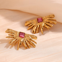 Boucles d'oreilles en agate rouge plaquée or 18 carats, bijoux personnalisés en forme de soleil, boucles d'oreilles en acier inoxydable, bijoux pour femmes