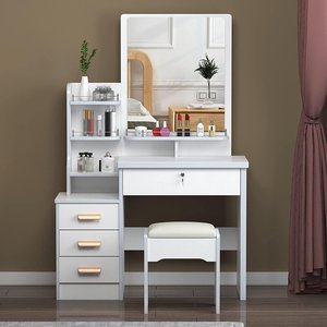 Giá thấp góc hẹp trang điểm nhà vệ sinh bàn trang điểm trắng Tủ lưu trữ tủ trang điểm Vanity với ghế và trượt gương - Product Image 2