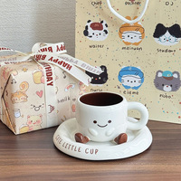Mug en céramique mignon pour filles, tasse à café esthétique avec plateau, design de dessin animé, cadeau d'anniversaire parfait avec boîte cadeau pour offrir