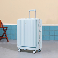 Valise à roulettes universelle de 20 pouces, grande capacité, cadre en aluminium, avec serrure à combinaison et ouverture frontale, compartiment pour ordinateur portable, durable.