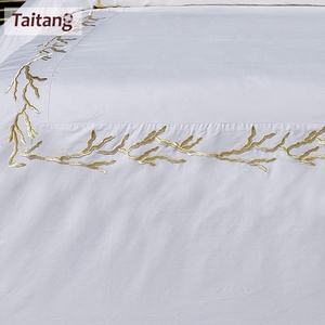 Set di Biancheria da <span class=keywords><strong>Letto</strong></span> in <span class=keywords><strong>Cotone</strong></span> 100% con Ricamo Taitang di Guangzhou, <span class=keywords><strong>Lenzuola</strong></span> Bianche per Hotel - Product Image 6