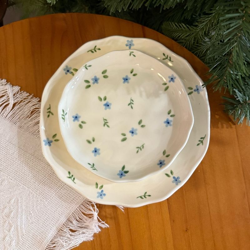 Blue Little Floral Leaf Plate Dish