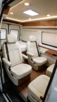 Kit de conversion Sprinter Campervan : Lit plateforme arrière, plancher en teck marin, tables pliantes murales, climatisation supérieure pour Mercedes-Benz W907