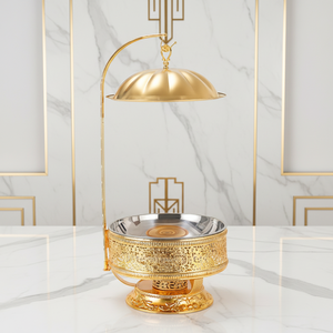 Ensemble de réchauds de buffet dorés 8L avec support à combustible pour réceptions de mariage, traiteur, chauffe-plats avec couvercle élégant suspendu - Product Image 3