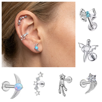 HGC Directly Fine Body Jewelry Piercing en Titane G23, Or PVD 18K, Labret à Poussoir Sans Filetage, Clous d'Oreille à Dos Plat