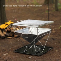 Réchaud pliant d'extérieur en acier inoxydable épaissi pour charbon de bois/bois de chauffage, support de feu de camp de grande taille pour camping et pique-nique 610L 9kg 40x36cm
