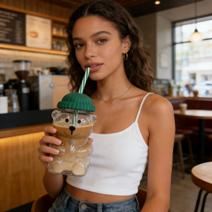 Botol Air Plastik Bentuk Beruang yang Menggemaskan dengan Sedotan, Bahan PC Bebas BPA, Ringan, Hadiah Liburan yang Sempurna, Gaya Fashion - Product Image 4