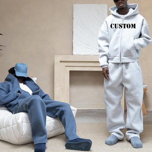 Blank Sweatsuits Custom Boxy Zip Up Hoodies And Sweat Pants Set Heavyweight 500 Gsm Oversized Men'S <strong>Tracksuit</strong> Set - Product Image 2