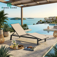 VEVOR Chaise longue moderne en tissu à dossier solide, réglable en 5 positions, pliable, entièrement inclinable, pour l'extérieur, la terrasse et la plage