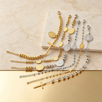Bracelet chapelet en acier inoxydable avec médaille Notre-Dame de Guadalupe / Saint Benoît, croix perlée, bijoux religieux catholiques pour femmes