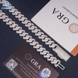 Solid 925 Sterling Silver 14mm 2rows GRA Moissanite Cuban Link <b>Chain</b> Necklace Men's Hiphop Style <b>Iced</b> <b>Out</b> Jewelry - Product Image 2