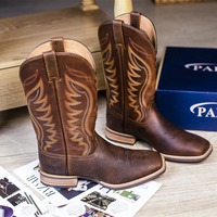 Bottes de cowboy occidentales montantes pour hommes en cuir véritable, à bout carré, mi-mollet, imperméables, brodées, durables, style vintage, pour l'équitation