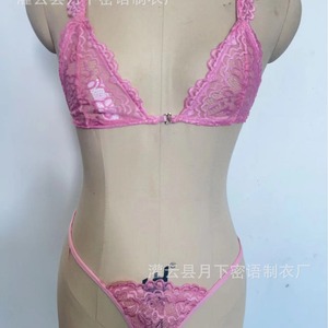 Lingerie sexy trois pièces en dentelle transparente, best-seller européen et américain, avec string et porte-jarretelles pour jeunes filles. - Product Image 2