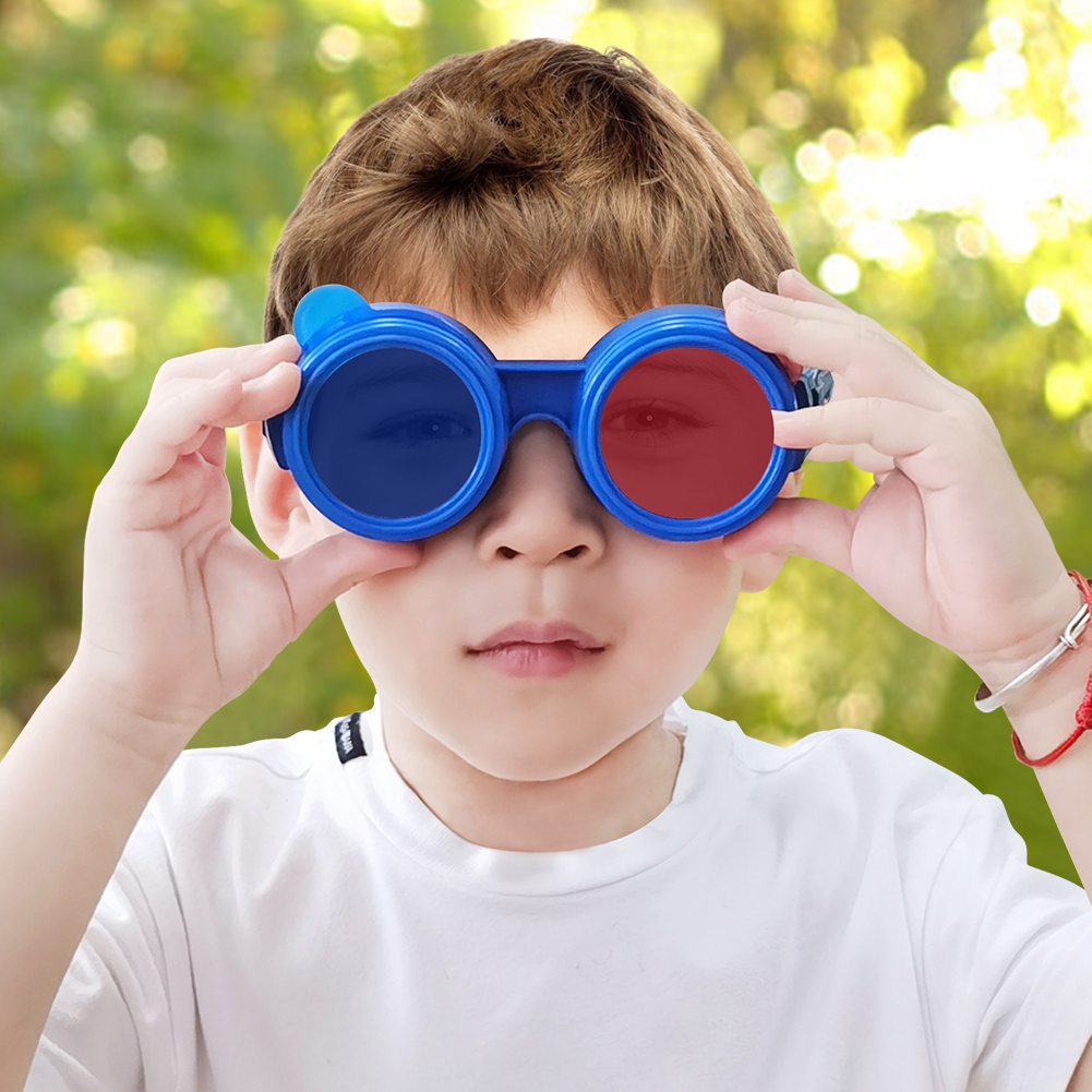 La investigación científica de la serie de los niños de color tres color gafas de color mezcla de superposición de gafas