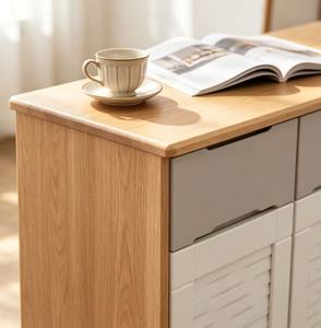 New Arrival Oak & <b>White</b> 3-Door Shoe <b>Cabinet</b> with Top Drawers & Ventilated Doors for Modern Entryway - Product Image 2